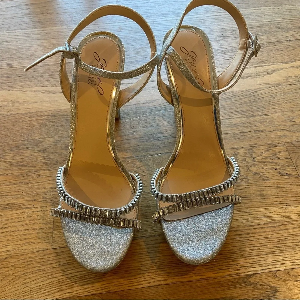 Jewel Badgley Mishka Rhinestone Silver Heels 9.5